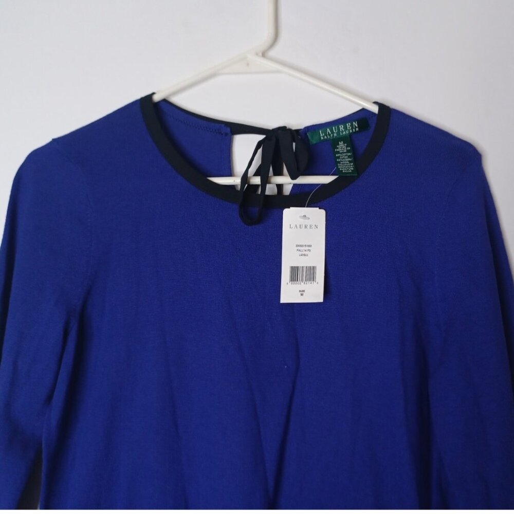 Lauren Ralph Lauren Women's Contrast-Trim Pullover Sweater Long Sleeve Medium - Picture 3 of 6